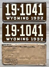 1932 Wyoming License Plate Pair With Original Mailing Envelope  Near Mint picture