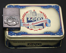 Vintage 1992 Unfired 60th Anniversary Emblem Zippo Lighter In Original Tin Case picture