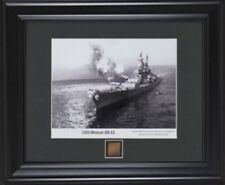 USN USS Missouri BB-63 WW2 Battleship Framed Print + Piece Of Ship Teak Decking picture