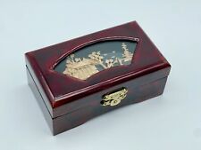 Vintage Chinese Red Lacquer Cork Diorama Jewelry Box picture
