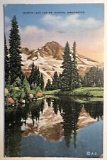 Washington WA Seattle “Mirror Lake and Mt. Rainier” c1944 War Note WWII Postcard picture