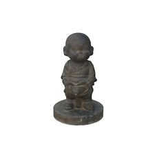 Chinese Dark Gray Stone Standing Garden Cute Lohon Monk Statue ws3624 picture