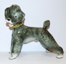 FABULOUS VINTAGE LARGE GRAY POODLE WITH YELLOW COLLAR POTTERY 8 3/4