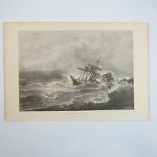 Antique 1873 Wood Engraving Print The Lee Shore MFH de Haas Sea Ship The Aldine picture