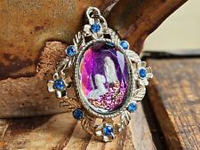 Vintage Virgin Blessed Mother Mary Lady Of Lourdes Glass Pendant Religious Nice picture