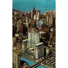 Postcard Illinois Chicago Aerial View Downtown Kemper Building Chrome Era picture
