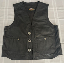 Vtg Men's Harley Davidson Lightweight Leather Vest Made in USA Loop Buttons XL picture
