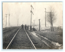 Railroad Men Working on Tracks Winter Snow Scene Occupational Train Real Photo picture