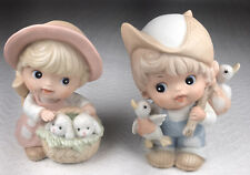 Vintage Pair of Homco Boy With Ducks and Girl With Lambs Figurines #1418 picture