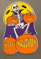 Vintage 1996 Color-Clings Happy Halloween Skeleton Bats Pumpkins Yard Sign picture