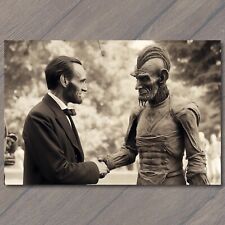 POSTCARD Alien Encounter - Shapeshifter Meets Abraham Lincoln Unreal 🛸🎩 H picture