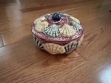 Outstanding Vintage Made In Japan Majolica Sea Shell Covered Trinket Box - Boho picture