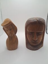 MOD MID CENTURY HAND CARVED BUSTS picture