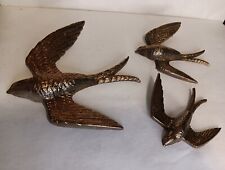 Vtg 1984 Set Of 3 Gold Burwood Wall  Hanging Swallow Sparrow Birds MCM 2682 picture