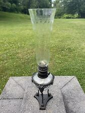Vintage Bombay Company Hurricane Oil Lamp Antique Victorian Etched Glass Chimney picture