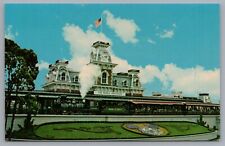 The Walt Disney World Railroad Main Street Station & Floral Mickey Postcard picture