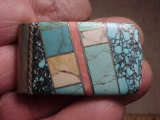 From estate-Very pretty inlaid turquoise silver-tone money clip-see description picture