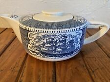 Royal China Blue Currier and Ives Teapot Ship * Please Read picture