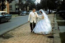 Vintage Old 1958 Color Photo Slide of Bride & Groom Wedding Amazing Poofy DRESS picture