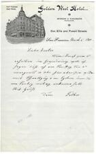 Golden West Hotel, 1901 Letter, San Francisco, California, Wieneke & Plagemann picture