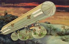 PC CPA ZEPPELIN FANTASY AVIATION SURREALISM COIN BAGS VINTAGE POSTCARD (b53318) picture