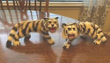 2 Vintage Figurines of Tigers Made of Real Fur About 8
