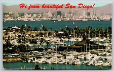 Hi From Beautiful San Diego California~Air View Of City~PM 1973~Vintage Postcard picture