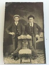 Original Antique end of 1800's 1900's Tintype Photo 2 Men with Hats picture
