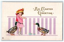 c1910's Easter Greeting Little Girl Goose Hatched Egg Embossed Antique Postcard picture