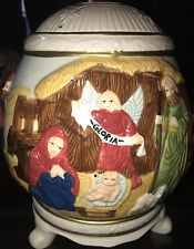 Jay Import Christmas Ceramic Footed Cookie Jar With Nativity Scene Art Work 13” picture