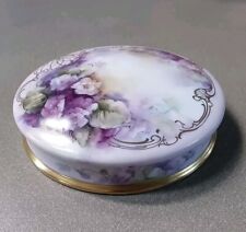 Vintage Limoges France Hand Painted Porcelain Powder Box Floral Artist Signed picture