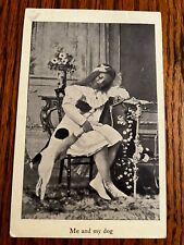 c1900s Me And My Dog ~ Young Girl Portrait With Dog Vintage Postcard UDB picture