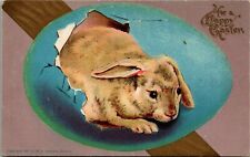 Easter Postcard Embossed  Rabbit Hatches from Giant Blue Egg picture