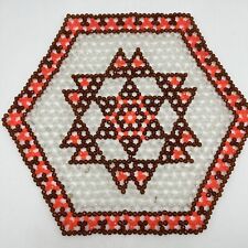 1970s MCM VTG Faceted Plastic Bead Trivet Hexagon Doily Pink Brown picture