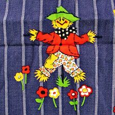 Vtg Cotton Fabric 1970s Scarecrows Funky Floral Flowers Fall Halloween Autumn picture