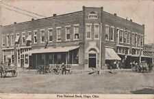 First National Bank Hugo Oklahoma OK Street View Horses c1910 Postcard picture