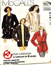 MCCALL'S PATTERN 6791 3 HOUR UNLINED LOOSE FIT CARDIGAN TIE BELT XLG-XXL  1990'S picture