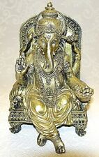 Intricate Ganesha Sitting Chair Statue Gold Detail 9.5” Hindu Elephant Vintage picture