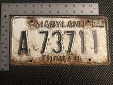 Vintage Maryland Trailer License Plate Tag White With Black Lettering Exp 85 picture