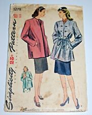 Vintage 1940s Simplicity Coat Jacket Pattern #1278 — Complete & Unused picture