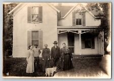 Postcard RPPC Family w Rough Fashion & Dog by House picture