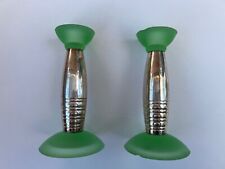 Vintage Christofle SilverPlated ArtDeco Style Pair of Green Glass Candle Holders picture