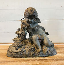 Antique N. Muller Cast Metal Cupid Cherub Angel Statue Figure 9.5