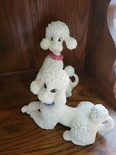 Vintage French Poodles MCM Ceramic White Dogs Beautiful Pair Large picture