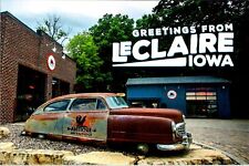 Greetings from LeClaire Iowa Antique Archaeology Nash car building postcard picture