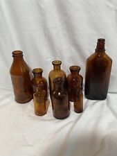 Vintage Amber Medicine and Lysol Bottles lot of 8 picture