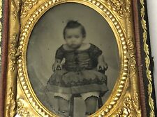 ANTIQUE AMBROTYPE PHOTO NINTH PLATE CUTE LITTLE BABY GIRL DRESS CHAIR FULL CASE picture