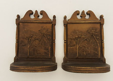 Antique Bradley & Hubbard bronzed cast iron tree house bookends B&H picture