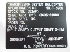 Sikorsky Aircraft Name Plate P/N S1635-64063-1 New picture