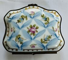 Vintage LIMOGES Trinket Box White & Blue Floral Hand Painted In FRANCE 2.5x2” picture